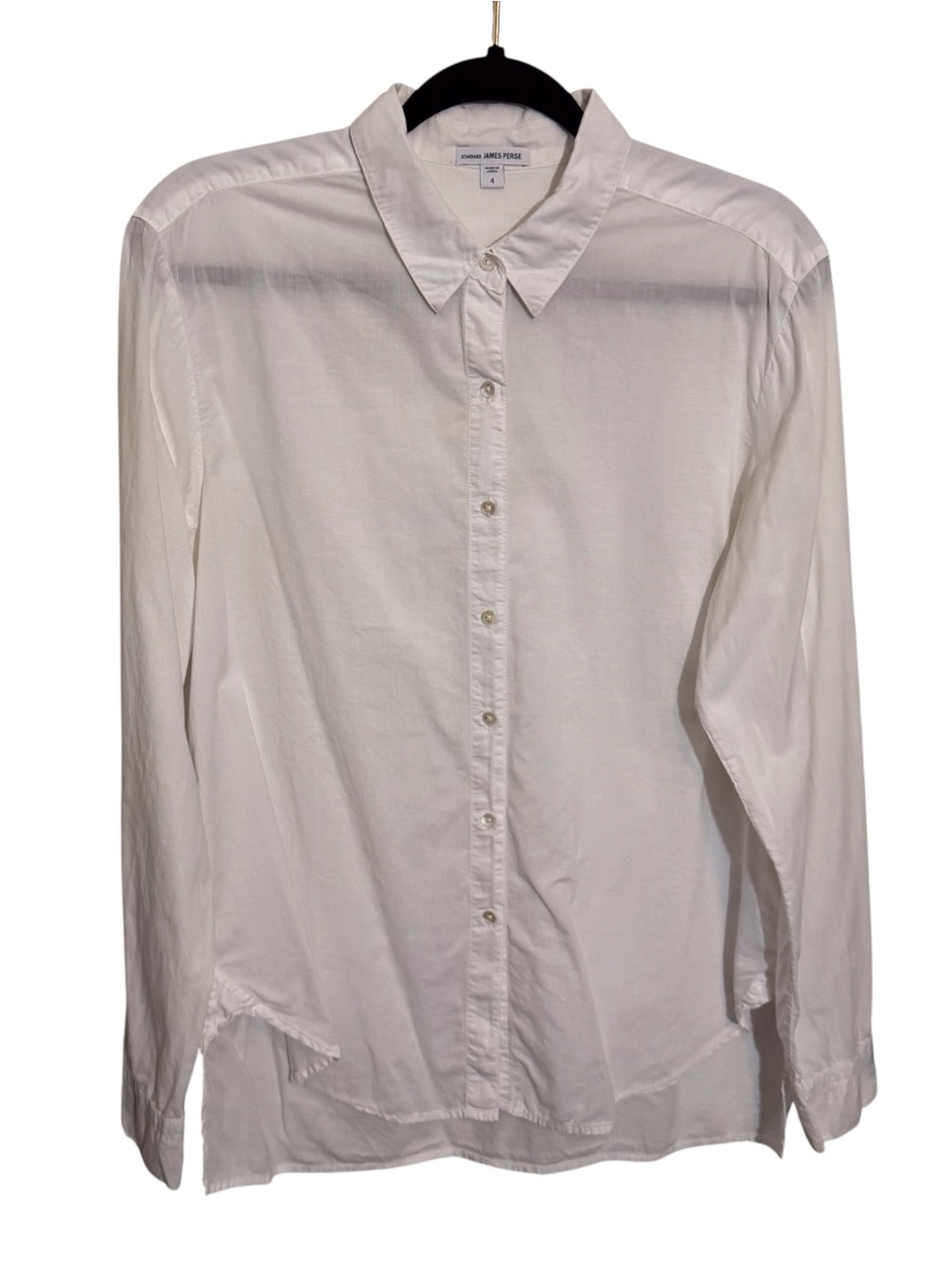 Standard James Perse Size 4 X-Large Button Up Top White Long Sleeve Cotton Basic